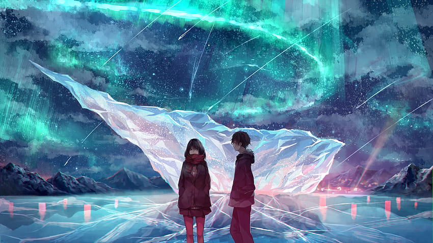 Anime Couple, Ice Field, Scarf, Anime, 2560X1440 Anime HD wallpaper