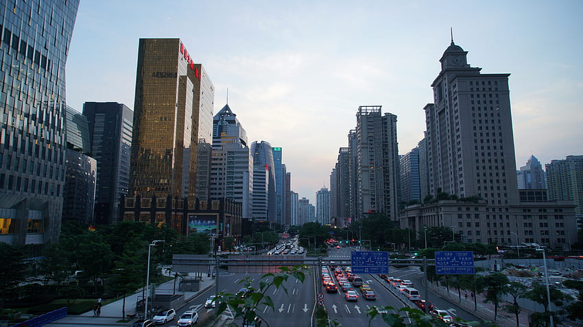 Chinese Cities, Guangzhou, Dusk, High Rise Buildings, Traffic U , Guangzhou HD wallpaper
