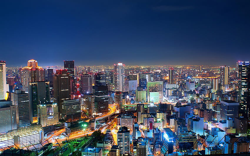오사카, 스카이라인 도시 경관, 야경, 대도시 지역, 일본 도시, 아시아, 일본, 밤의 오사카 HD 월페이퍼