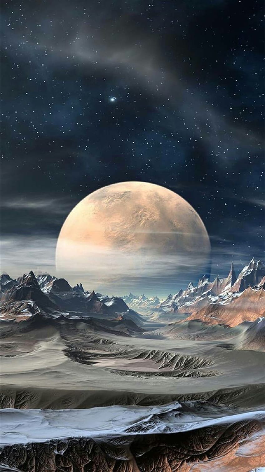 Nature Super Moon Planet Rocky Landscape iPhone 8 wallpaper ponsel HD