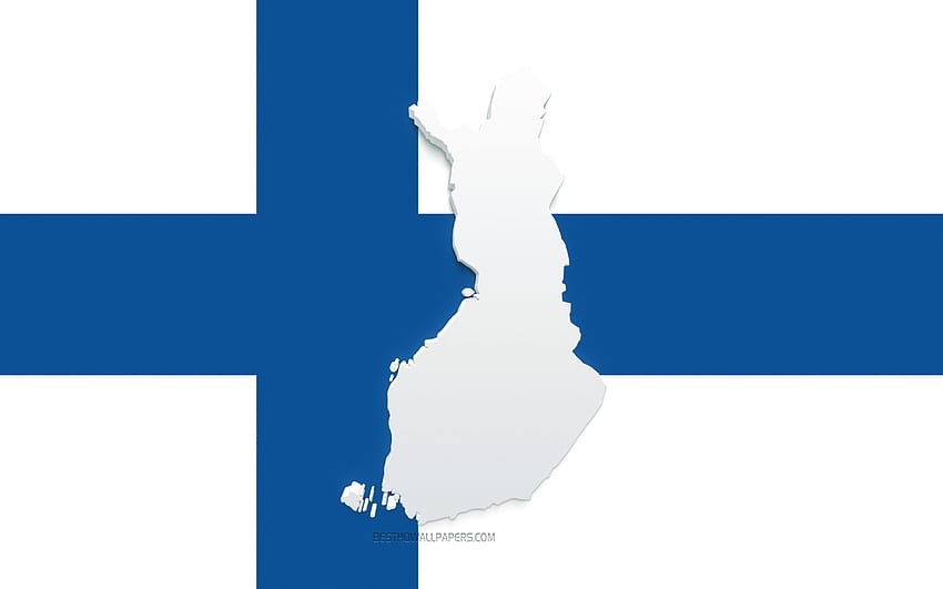 Finland map silhouette, Flag of Finland, silhouette on the flag, Finland, 3d Finland map silhouette, Finland flag, Finland 3d map HD wallpaper