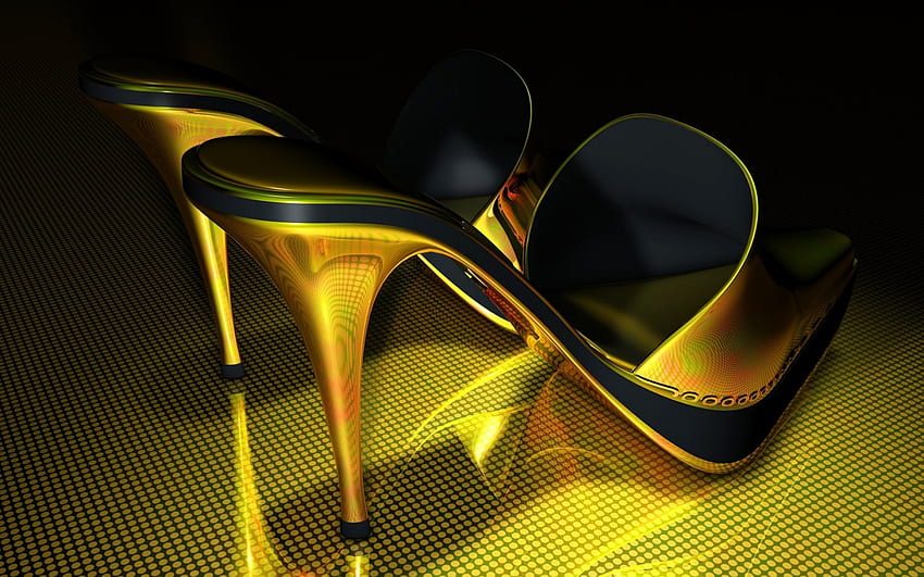 Only For Lady's, elegant, golden, shoes, glass, woman HD wallpaper