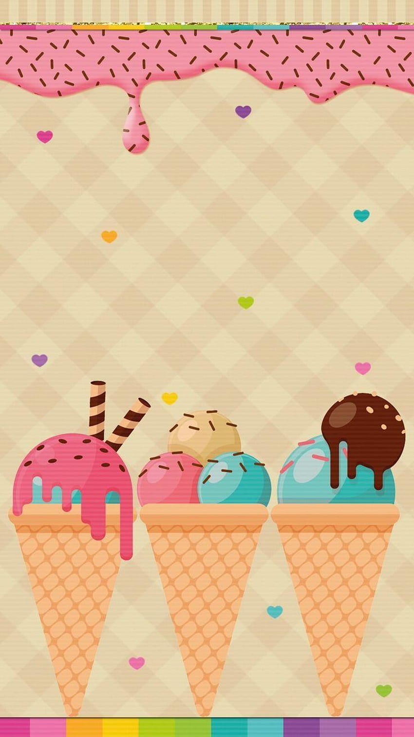 かわいいアイスクリームの背景、アイスクリームのパターン HD電話の壁紙
