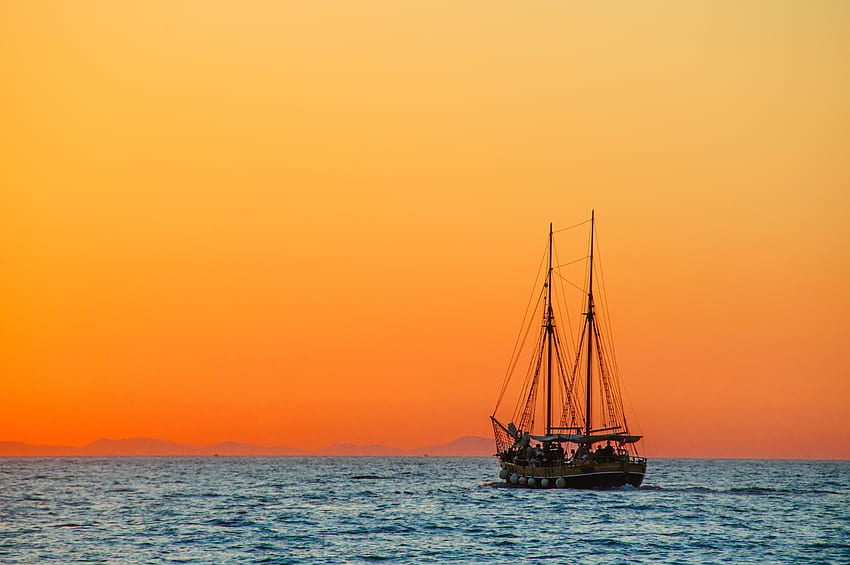 เรือใบ ธรรมชาติ พระอาทิตย์ตก ทะเล ปลาเซลฟิช เรือ วอลล์เปเปอร์ HD
