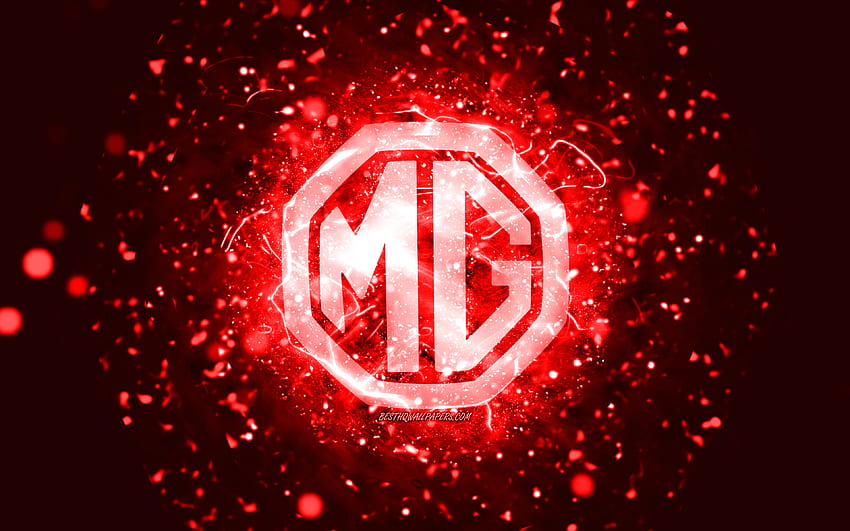 MG red logo, , red neon lights, creative, red abstract background, MG logo, cars brands, MG HD wallpaper