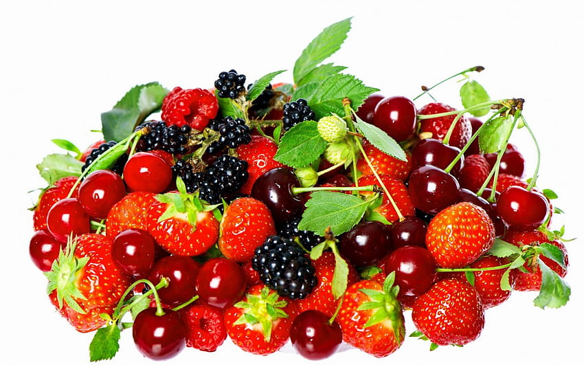 Горски плодове, сладко, къпина, бяло, ягода, десерт, горски плодове, малина, храна, череша, червено, плодове HD тапет