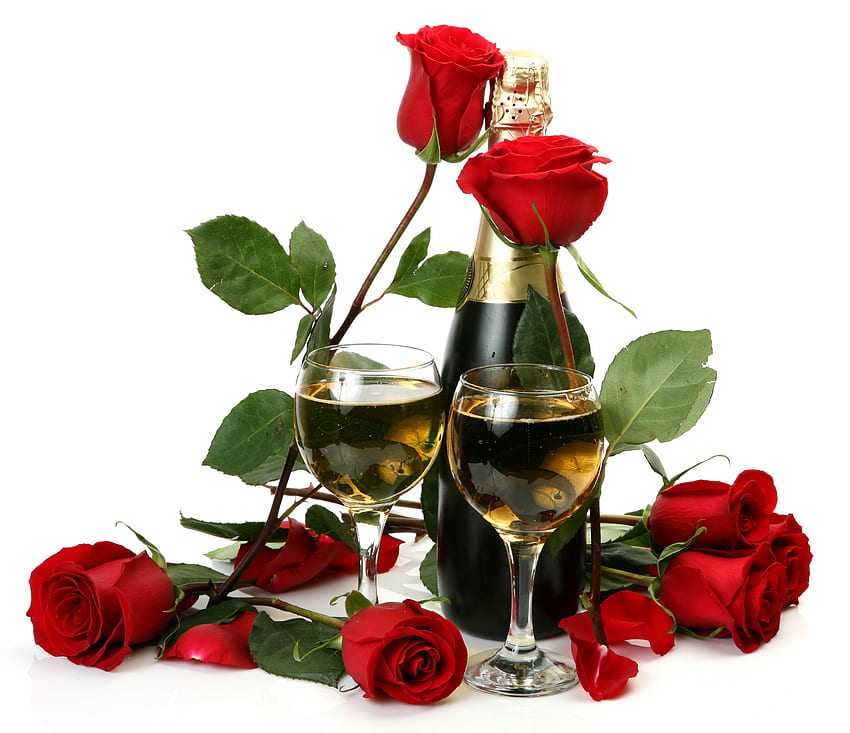 Fröhlichen Valentinstag!!!, Blumenstrauß, Champagner, Farben, Valentinstag, Blütenblätter, Blumen, Gläser, Glas, süß, weiß, Stillleben, hübsch, mit Liebe, Natur, romantisch, schön, für dich, ich liebe dich, Harmonie, grafie, schönheit, rose, zart, urlaub, rosen, elegant, schön, romantik, flasche, rot, liebe, rote rosen, blumen, rote rose, wein, valentinstag HD-Hintergrundbild