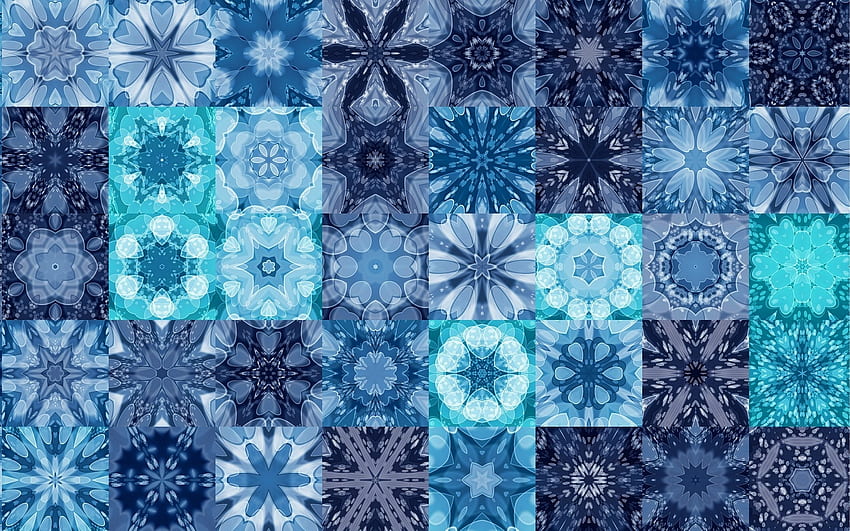 Patterns, mandalas, blue, squares HD wallpaper