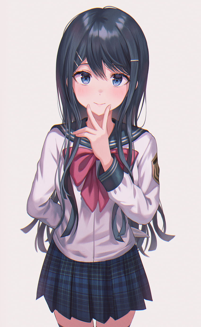 Crop Anime School Girl for , Cute, School Uniform, Hands, Gesture, Long  Hair, Ribbon, Sailor Uniform Background HD phone wallpaper | Pxfuel