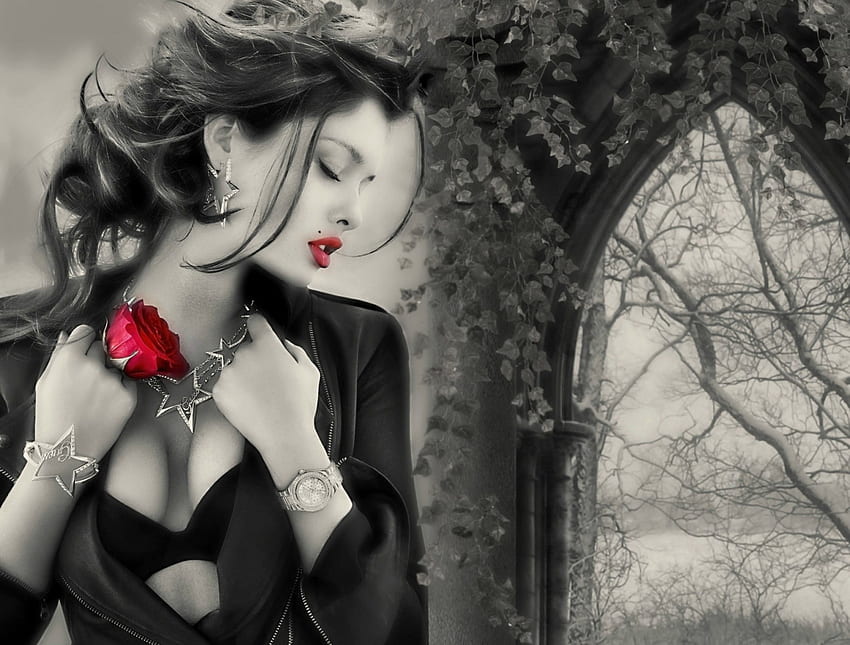 Day and night, red or white, always by your side, forever in my mind !, rose, love, red, lips, woman HD wallpaper