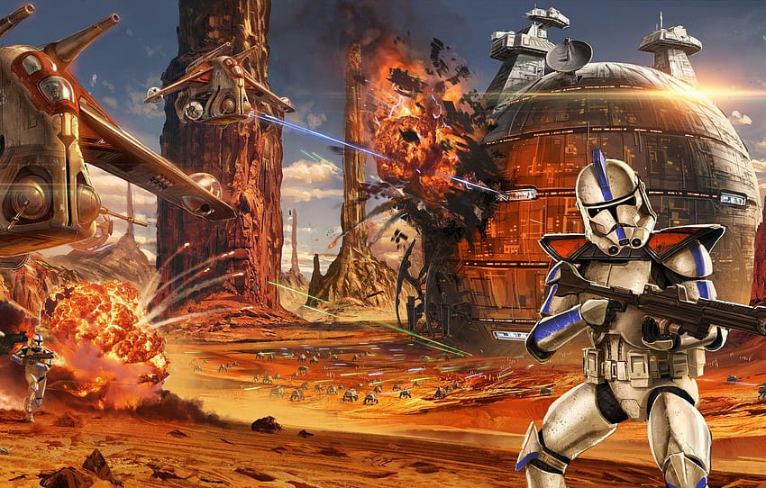 Star Wars, art, soldats, bataille, la bataille, Star wars, clones, Jude Smith, Battle of Geonosis, Clone troopers for , section фантастика, Cool Star Wars Clone Fond d'écran HD