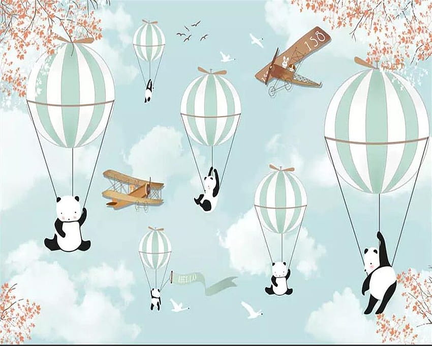 beibehang Desenhos animados personalizados animais pintados à mão mural de aeronaves de balão de ar quente Parede de fundo do quarto das crianças 3D. . - Ali Express papel de parede HD