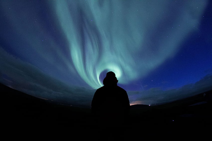 Alone, dream, man, Silhouette, Aurora, sky, night HD wallpaper