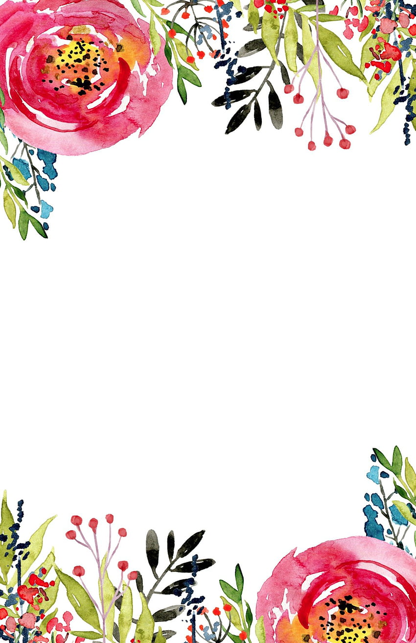 Papier de bordure florale aquarelle imprimable, bordure de fleurs Fond d'écran de téléphone HD