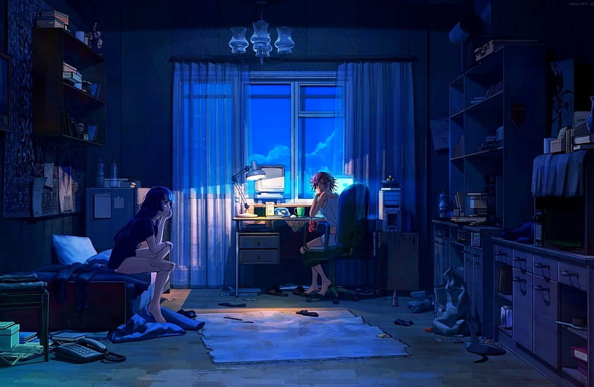 Ilmu Pengetahuan 7: Anime Room Background Night, 아늑한 애니메이션 HD 월페이퍼