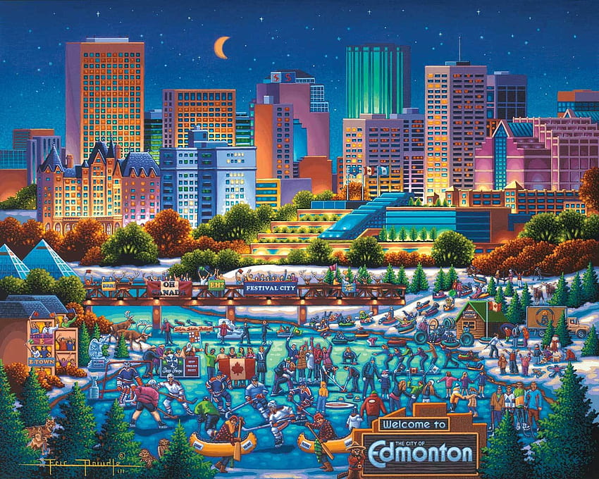 エドモントン、海、青、都市、アート、絵画、絵、エリック・ダウドル、水、カナダ 高画質の壁紙