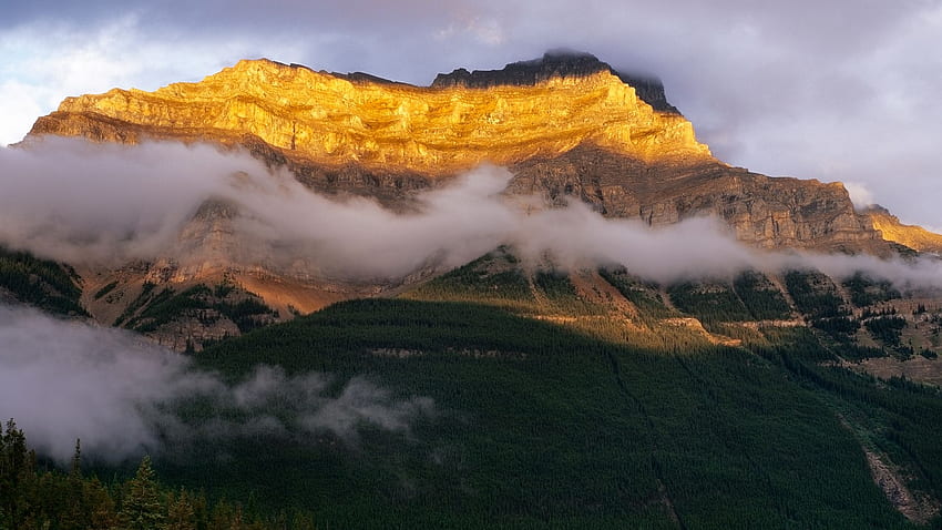 ฮวงจุ้ยภูเขาทอง ภูเขา Kerkeslin ในเทือกเขา Rocky ของแคนาดาพร้อมแสงพระอาทิตย์ตกที่พิเศษและ Feng shui ฮวงจุ้ย อาจารย์ฮวงจุ้ยภูเขาทอง วอลล์เปเปอร์ HD