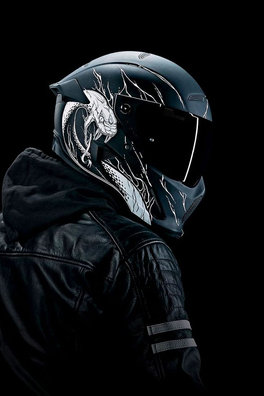 Kask motocyklowy Ruroc Atlas 2.0 z super fajną grafiką węża. Projekt kasku motocyklowego, fajne kaski motocyklowe, czarny kask motocyklowy Tapeta na telefon HD