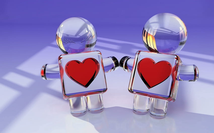 Spielzeug, Liebe, Paar, Paar, 3D, Glas, Herz HD-Hintergrundbild