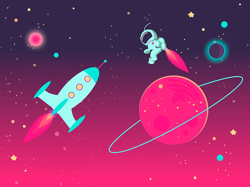 Cartoon Astronaut and Rocket in Outer Space, background, cosmonaut • For You For & Mobile, Cartoon Spaceship HD wallpaper