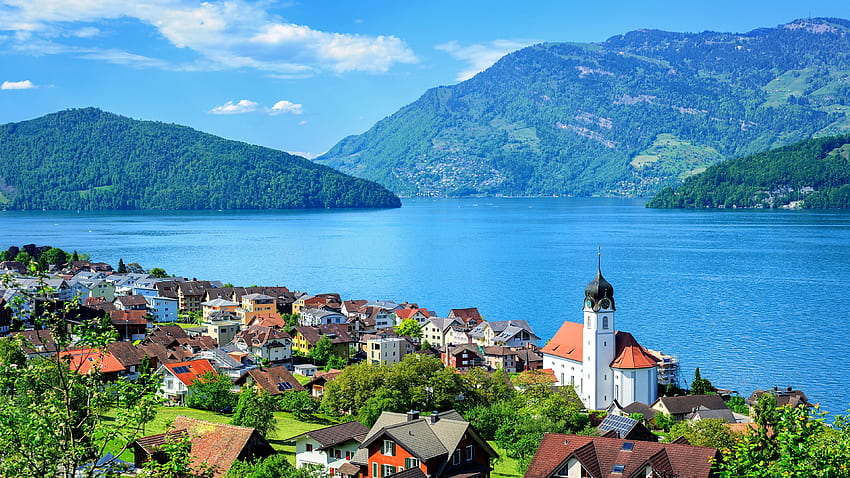 Красива гледка към езерото Люцерн в Швейцария HD тапет