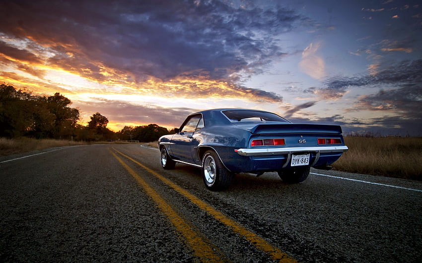 Chevrolet Camaro SS, sunset cars, chevrolet, muscle, car, camaro, american, old, ss, chevy, dream, sunset, oldsmobile HD wallpaper
