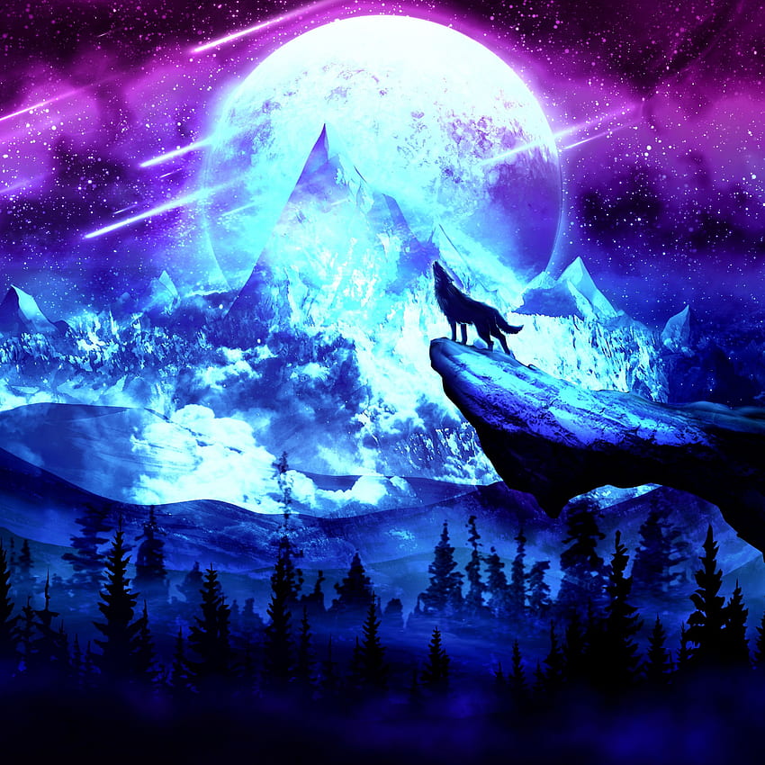 หมาป่า พระจันทร์ กลางคืน ภูเขา ศิลปะ - Wolf And Moon - วอลล์เปเปอร์โทรศัพท์ HD