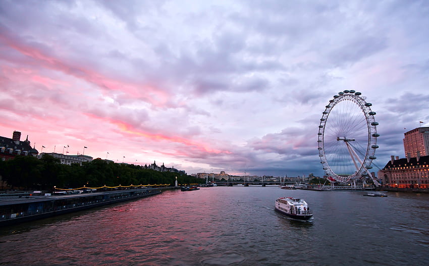 Great Britain, Cities, Rivers, Sky, Architecture, Clouds, London, Building, Evening, Ferris Wheel, Embankment, Quay, United Kingdom, England, Thames, Capital วอลล์เปเปอร์ HD