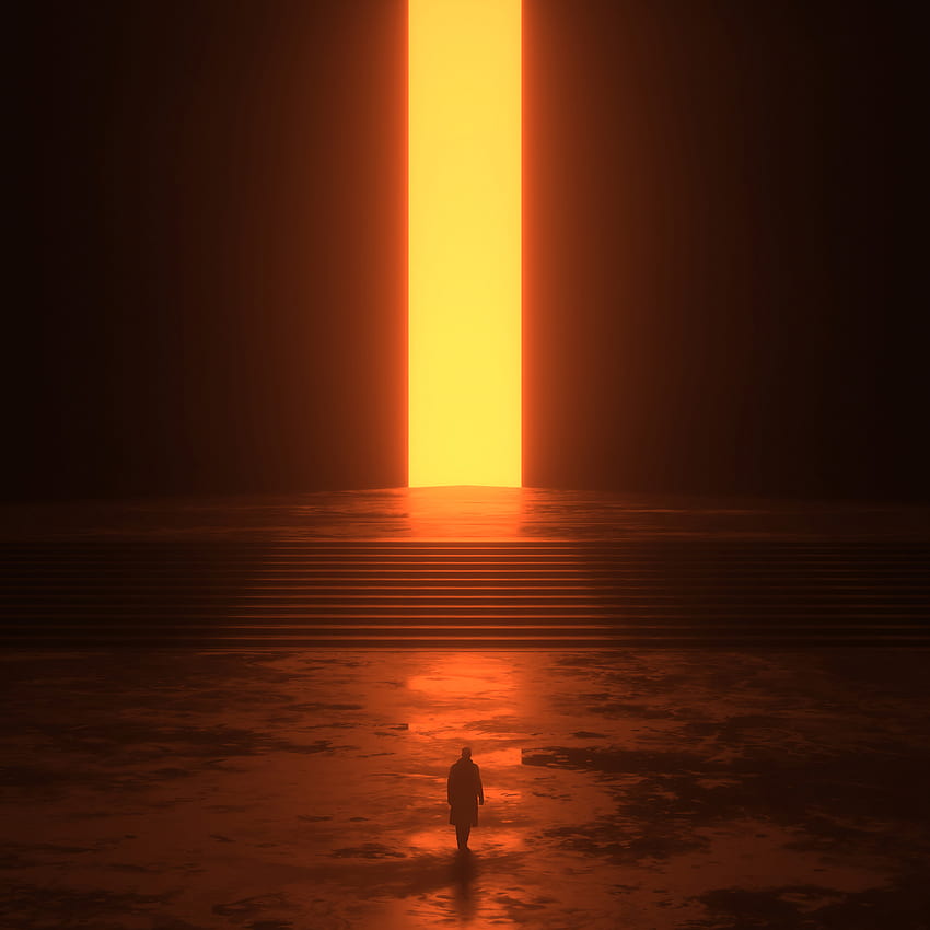 silhouette, portal, glow, dark, art background, Orange Art HD phone wallpaper