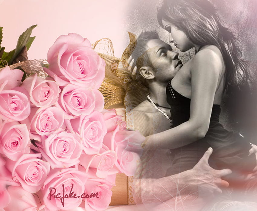 ROMANTIC, kiss, love, flower HD wallpaper