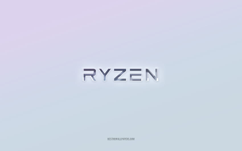 AMD Ryzen logosu, kesilmiş 3d metin, beyaz arka plan, AMD Ryzen 3d logosu, AMD Ryzen amblemi, AMD Ryzen, kabartmalı logo, AMD Ryzen 3d amblemi HD duvar kağıdı