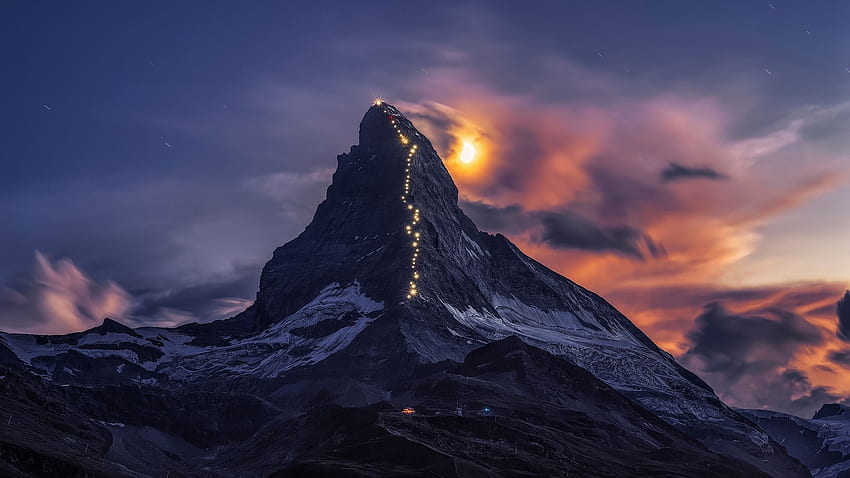 Lamps Light Route On Matterhorn . Studio 10 HD wallpaper