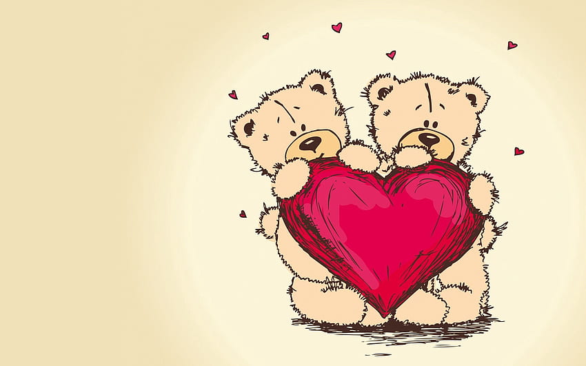 Liebe, Paar, Paar, , Zeichnen, Romantik, Herz, Teddybären HD-Hintergrundbild
