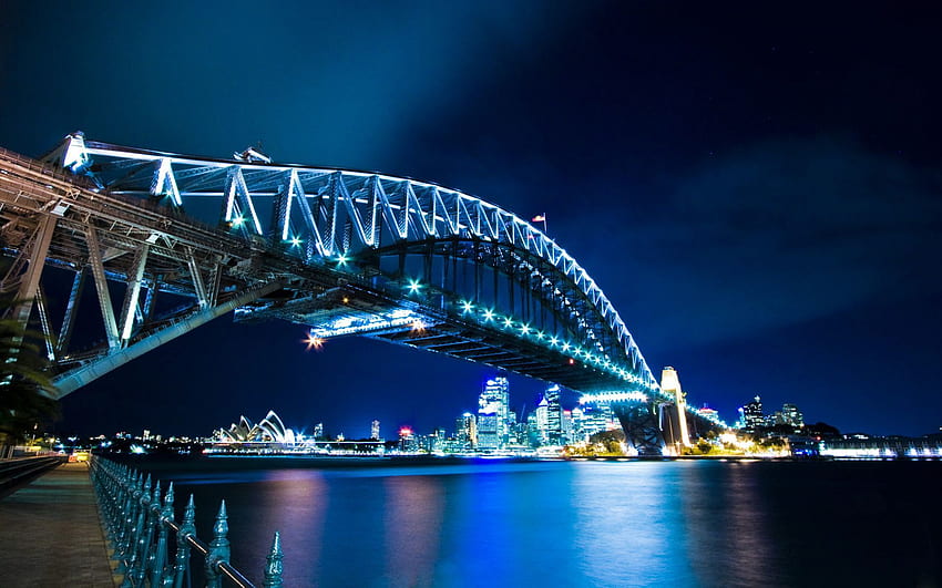 Städte, Sydney, Lichter der Stadt, Abend, Harbour Bridge, Harbour Bridge HD-Hintergrundbild