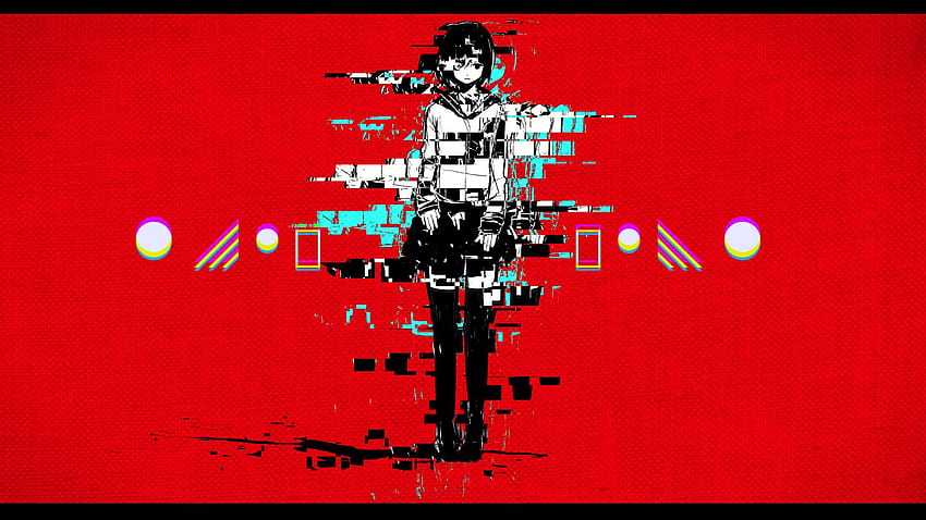 red glitch art and background, Anime Glitch HD wallpaper