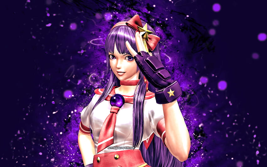 Athena Asamiya, , violet neon lights, SNK, artwork, manga, The King of Fighters characters, Athena Asamiya SNK HD wallpaper