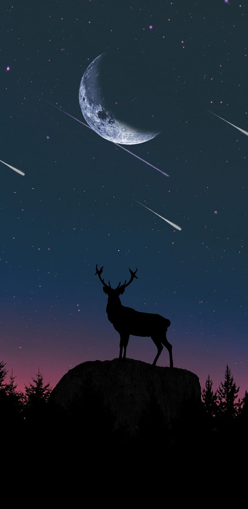 Deer, Falling Stars, Galaxy Deer HD phone wallpaper