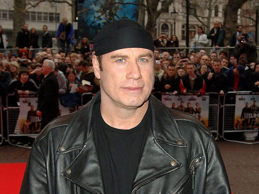 John Travolta, robe noire, yeux bleus, acteur, grosse tête, homme, visage dur Fond d'écran HD