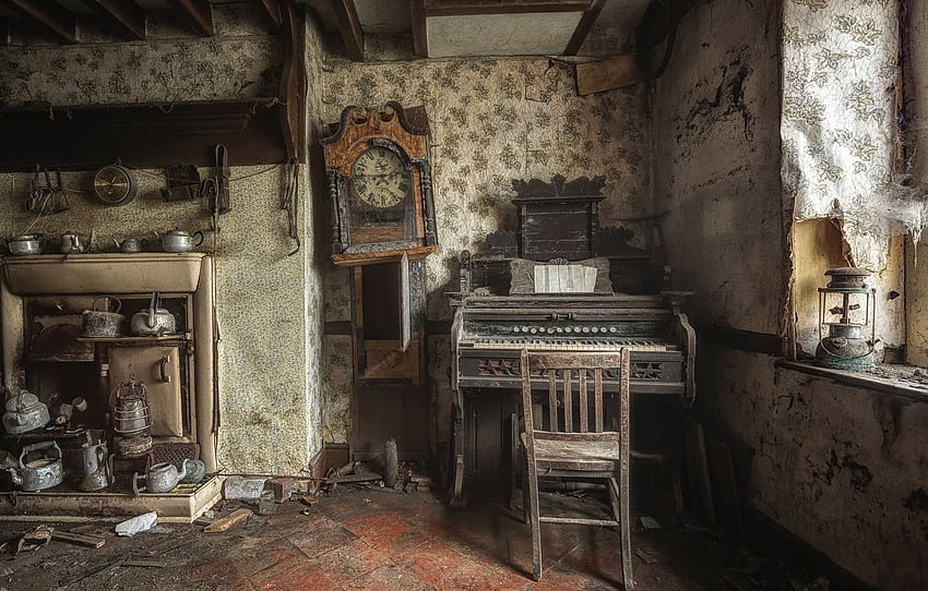 habitación, basura, cosas, abandono, casa antigua fondo de pantalla