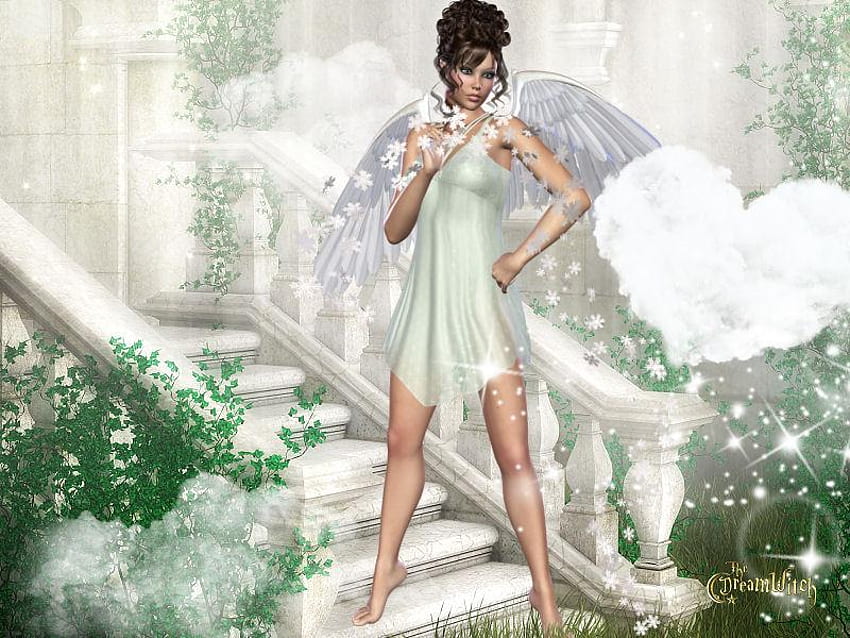Angel, abstract, stairway, fantasy, heart HD wallpaper