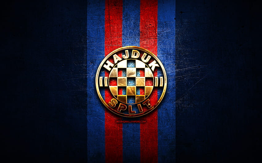 Hajduk Split FC, logotipo dorado, HNL, de metal azul, fútbol, ​​club de fútbol croata, logotipo de Hajduk Split, fútbol, ​​HNK Hajduk Split fondo de pantalla