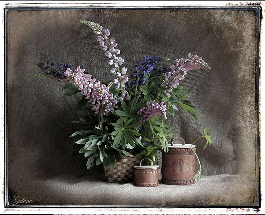 still life, basket, art , box, flowers, pot, nice HD wallpaper