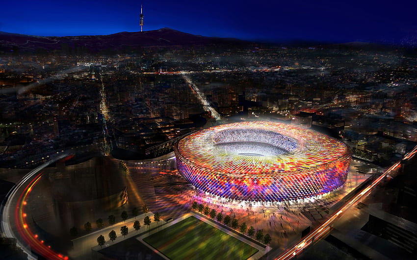 New Camp Nou, night, aerial view, Estadio FC, Barcelona Stadium HD wallpaper