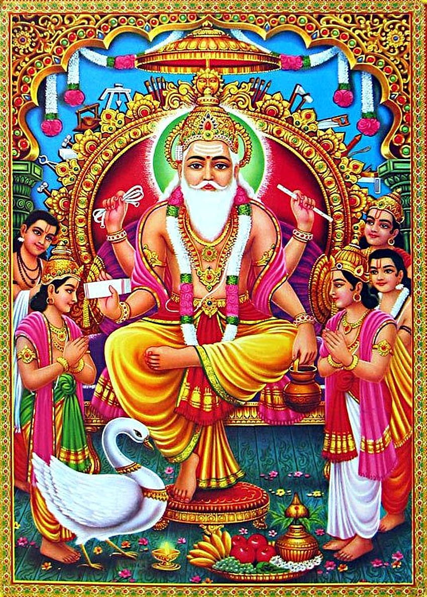 Señor Vishwakarma. Vishwakarma puja, dioses hindúes, Lord Krishna fondo de pantalla del teléfono