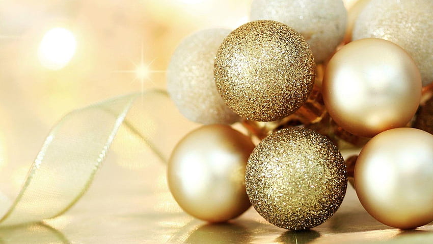 christmas decorations, balloons, gold, glitter, tape, ornaments HD wallpaper
