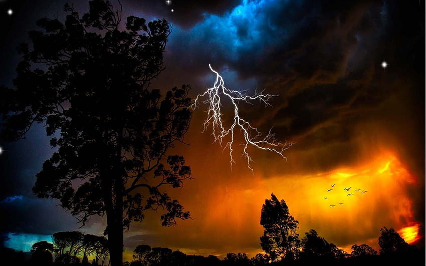 พายุทอร์นาโดสายฟ้าไฟ - ท้องฟ้าสายฟ้าธรรมชาติที่สวยงามธรรมชาติ วอลล์เปเปอร์ HD