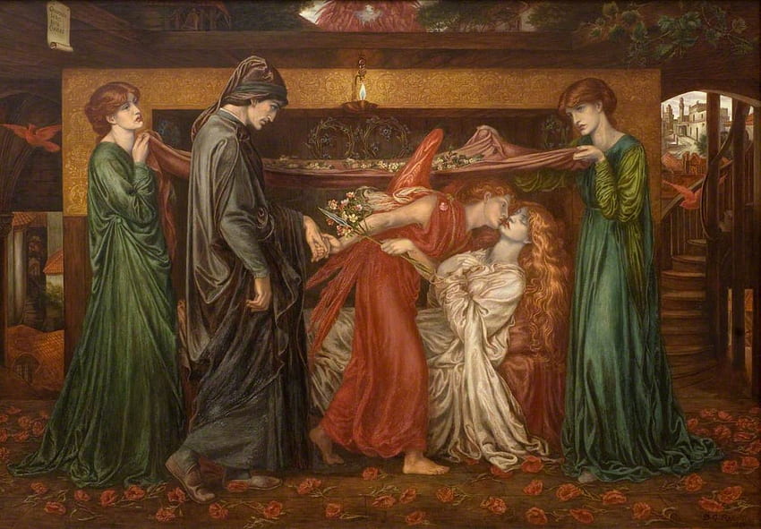 Mimpi di hari kematian Beatrice oleh Dante Gabriel Rossetti, dante gabriel rossetti, kematian beatrice, seni, pictura, melukis, dante, gadis, orang, laki-laki Wallpaper HD