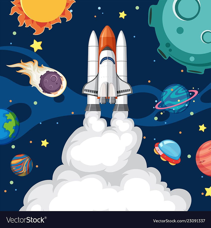 Un razzo nello spazio Royalty Vector . Illustrazione dello spazio, spazio artistico per bambini, vettore spaziale Sfondo del telefono HD