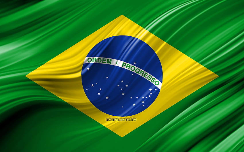 Brezilya bayrağı, Güney Amerika ülkeleri, 3D dalgalar, Brezilya Bayrağı, ulusal semboller, Brezilya 3D bayrağı, sanat, Güney Amerika, Brezilya için çözünürlükle . Yüksek kalite HD duvar kağıdı