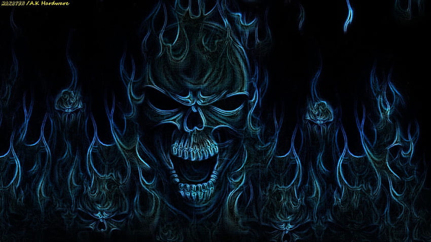 pics beautiful skull danger neon blue smoke stunning horror quality background HD wallpaper